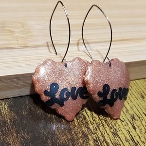 Rose Gold Colored Heart Earrings, Marquis Earrings, LOVE Earrings